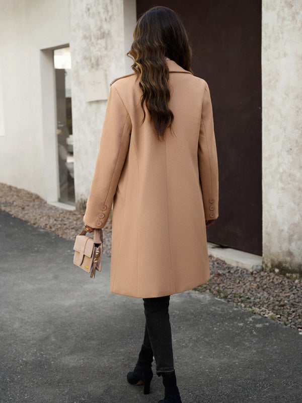 Coats- Solid Thick Wool Notch Lapels Trench Coat- - Pekosa Women Clothing