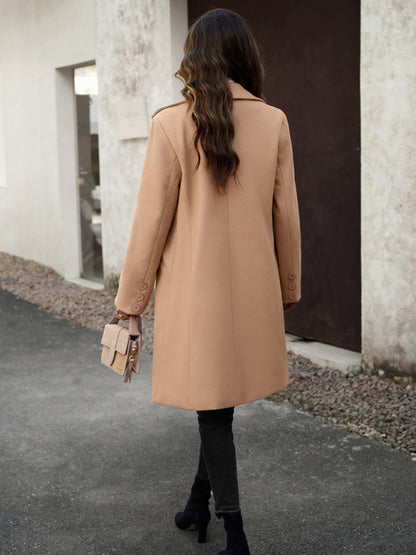 Coats- Solid Thick Wool Notch Lapels Trench Coat- - Pekosa Women Clothing