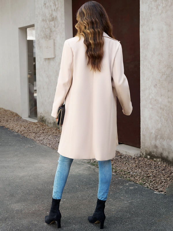 Coats- Solid Thick Wool Notch Lapels Trench Coat- - Pekosa Women Clothing