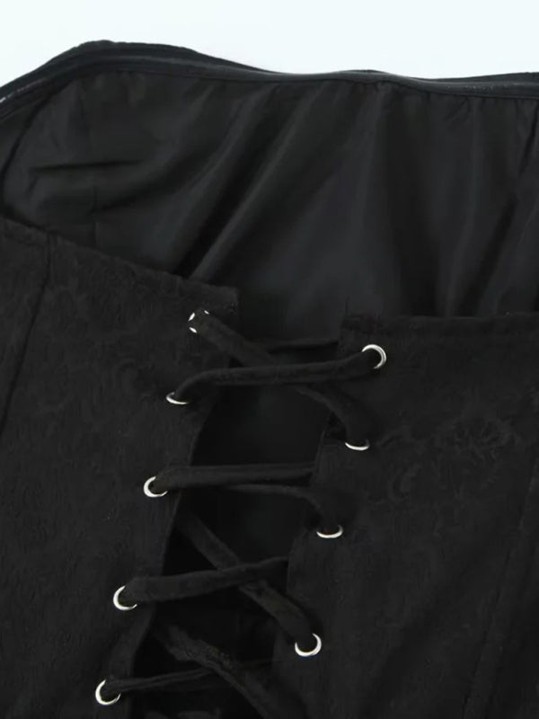 Corsets- Jacquard Corset Lace-Up Back Off Shoulder Tube Top- - Pekosa Women Clothing