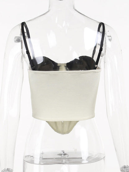 Corsets Top- Corset Bustier Blouse: Contrast Bra Trim - Stylish Cami Tank Crop!- - Pekosa Women Clothing