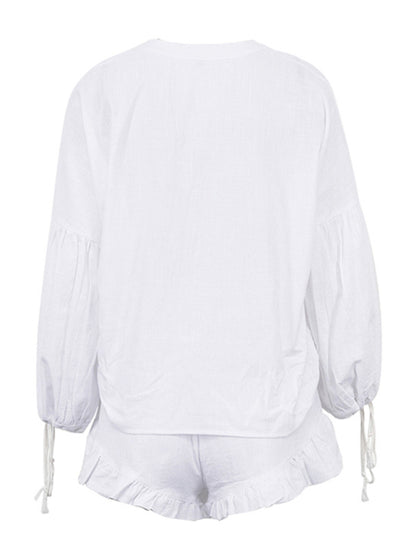 Cotton Outfits- Casual Summer Essentials Cotton Solid 2-Piece Set - Shorts & Top- - Pekosa Women Clothing