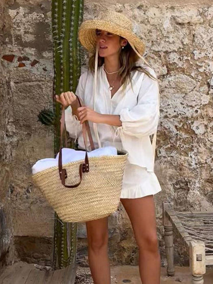 Cotton Outfits- Casual Summer Essentials Cotton Solid 2-Piece Set - Shorts & Top- - Pekosa Women Clothing
