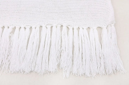 Cover Ups- Crochet Beachwear Cover-Up with Fringe Trim- - Pekosa Women Fashion