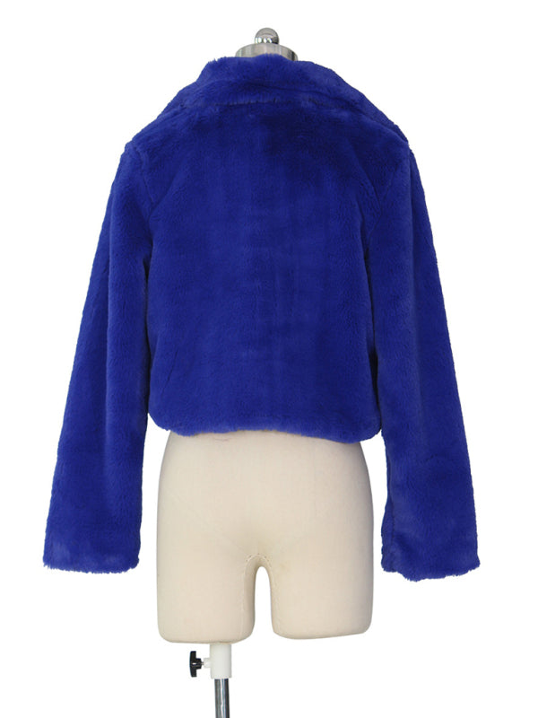Crop Jackets- Cozy Open Front Crop Plush Jacket for Every Event- - Pekosa Women Clothing