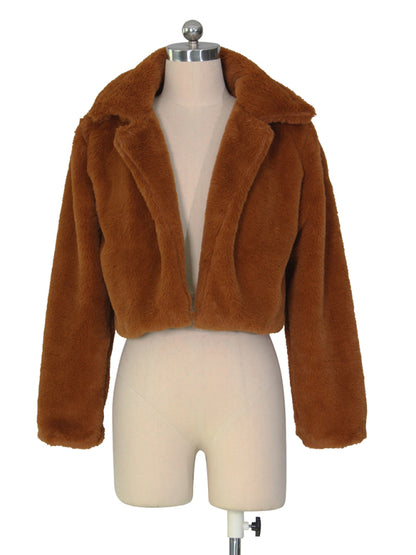 Crop Jackets- Cozy Open Front Crop Plush Jacket for Every Event- - Pekosa Women Clothing