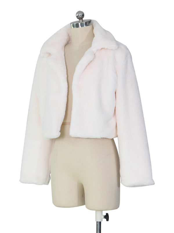 Crop Jackets- Cozy Open Front Crop Plush Jacket for Every Event- - Pekosa Women Clothing