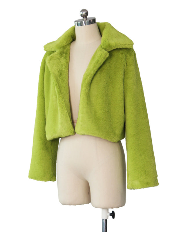 Crop Jackets- Cozy Open Front Crop Plush Jacket for Every Event- - Pekosa Women Clothing