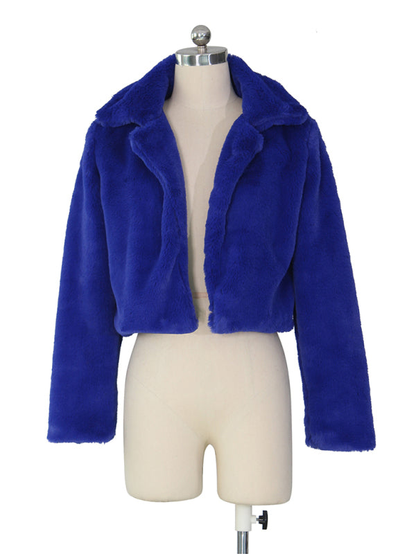 Crop Jackets- Cozy Open Front Crop Plush Jacket for Every Event- - Pekosa Women Clothing
