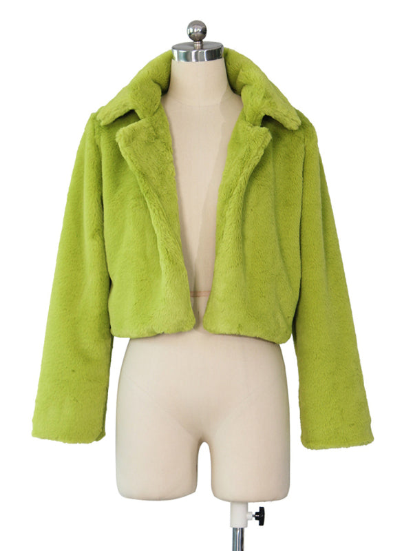 Crop Jackets- Cozy Open Front Crop Plush Jacket for Every Event- - Pekosa Women Clothing