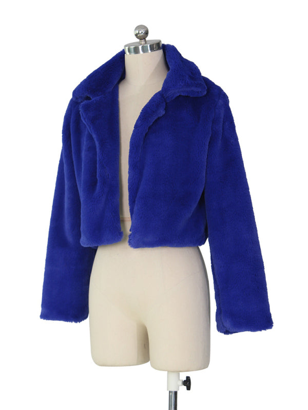 Crop Jackets- Cozy Open Front Crop Plush Jacket for Every Event- - Pekosa Women Clothing