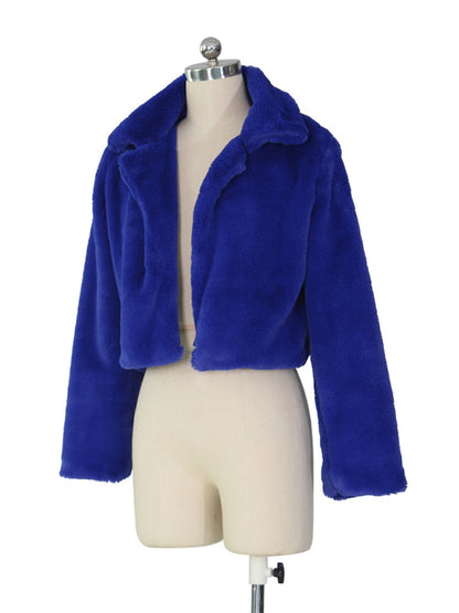Crop Jackets- Cozy Open Front Crop Plush Jacket for Every Event- - Pekosa Women Clothing