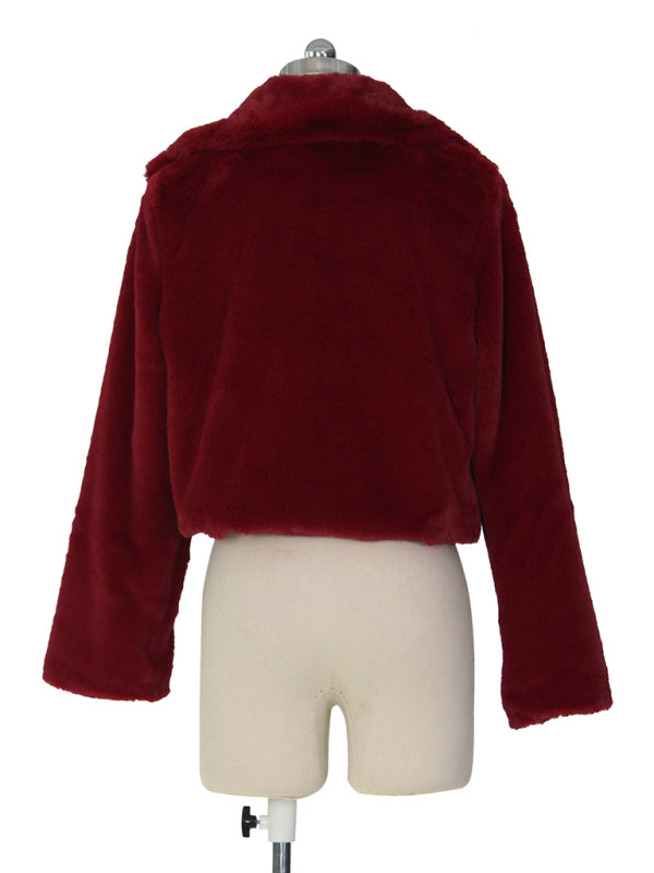 Crop Jackets- Cozy Open Front Crop Plush Jacket for Every Event- - Pekosa Women Clothing