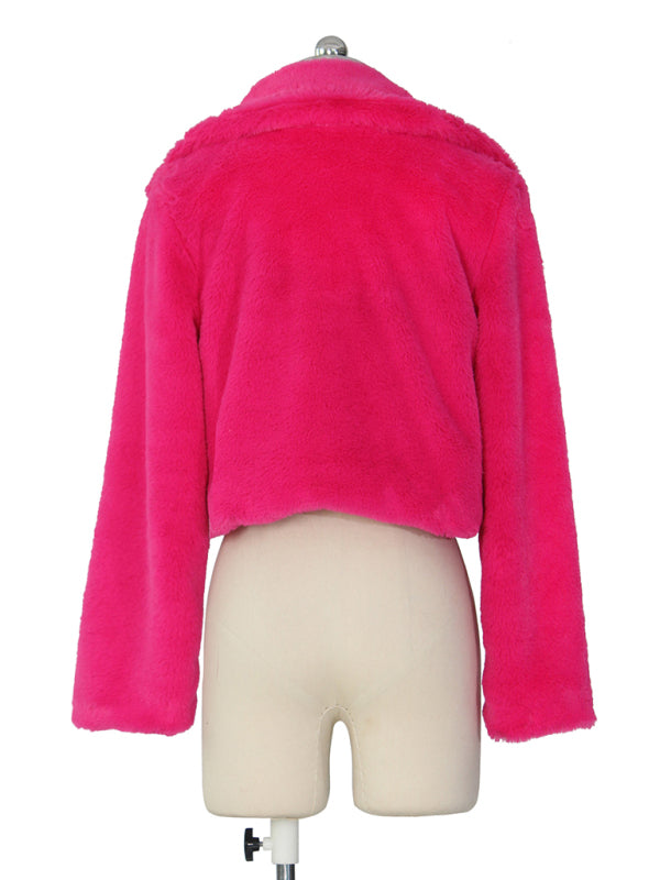 Crop Jackets- Cozy Open Front Crop Plush Jacket for Every Event- - Pekosa Women Clothing