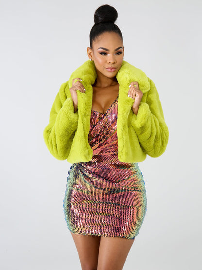 Crop Jackets- Cozy Open Front Crop Plush Jacket for Every Event- Green- Pekosa Women Clothing