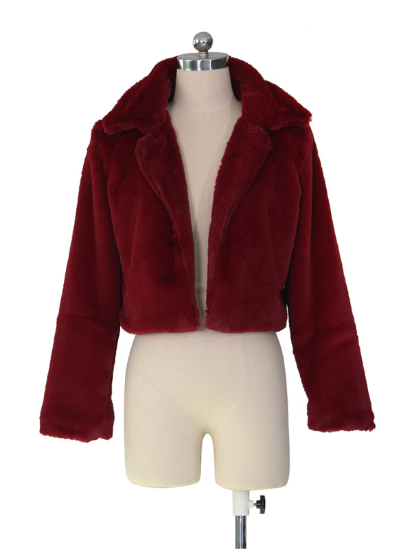 Crop Jackets- Cozy Open Front Crop Plush Jacket for Every Event- - Pekosa Women Clothing