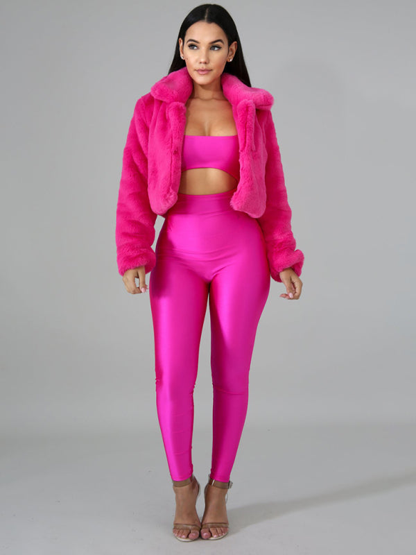 Crop Jackets- Cozy Open Front Crop Plush Jacket for Every Event- - Pekosa Women Clothing