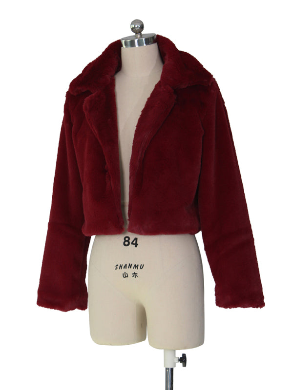 Crop Jackets- Cozy Open Front Crop Plush Jacket for Every Event- - Pekosa Women Clothing