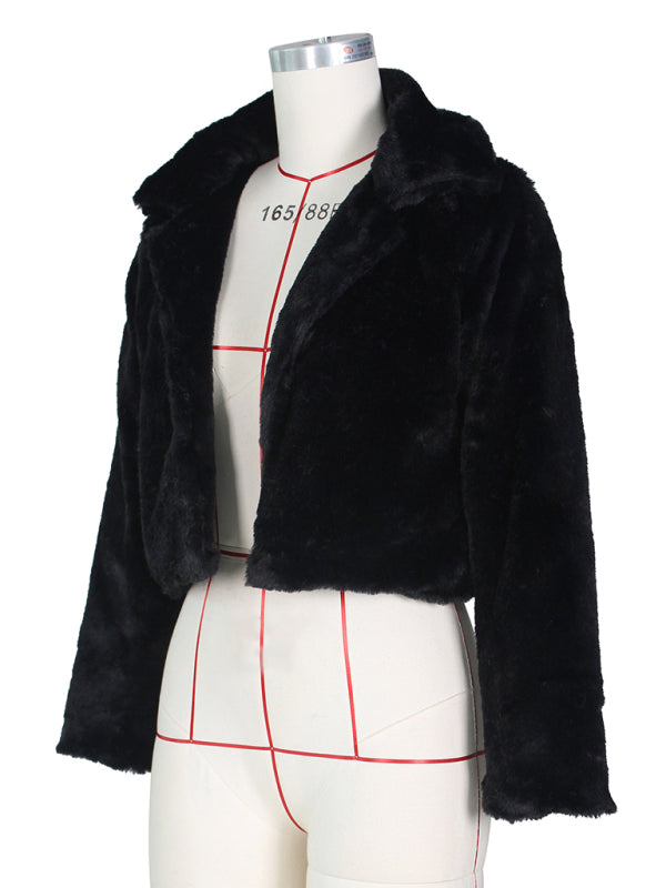 Crop Jackets- Cozy Open Front Crop Plush Jacket for Every Event- - Pekosa Women Clothing