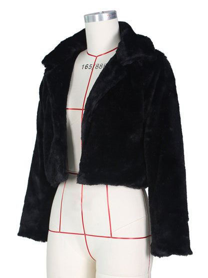 Crop Jackets- Cozy Open Front Crop Plush Jacket for Every Event- - Pekosa Women Clothing