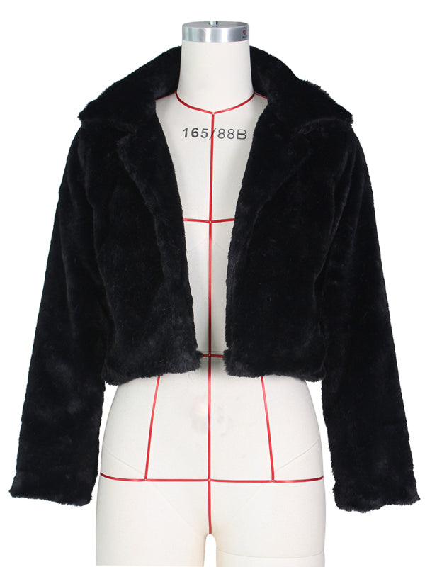 Crop Jackets- Cozy Open Front Crop Plush Jacket for Every Event- - Pekosa Women Clothing