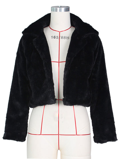 Crop Jackets- Cozy Open Front Crop Plush Jacket for Every Event- - Pekosa Women Clothing