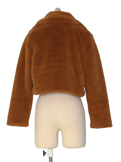 Crop Jackets- Cozy Open Front Crop Plush Jacket for Every Event- - Pekosa Women Clothing