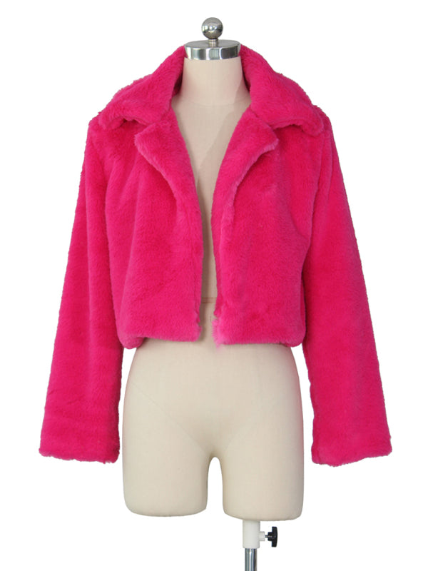Crop Jackets- Cozy Open Front Crop Plush Jacket for Every Event- - Pekosa Women Clothing