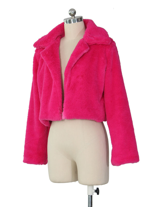 Crop Jackets- Cozy Open Front Crop Plush Jacket for Every Event- - Pekosa Women Clothing