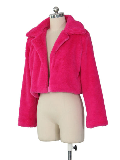 Crop Jackets- Cozy Open Front Crop Plush Jacket for Every Event- - Pekosa Women Clothing