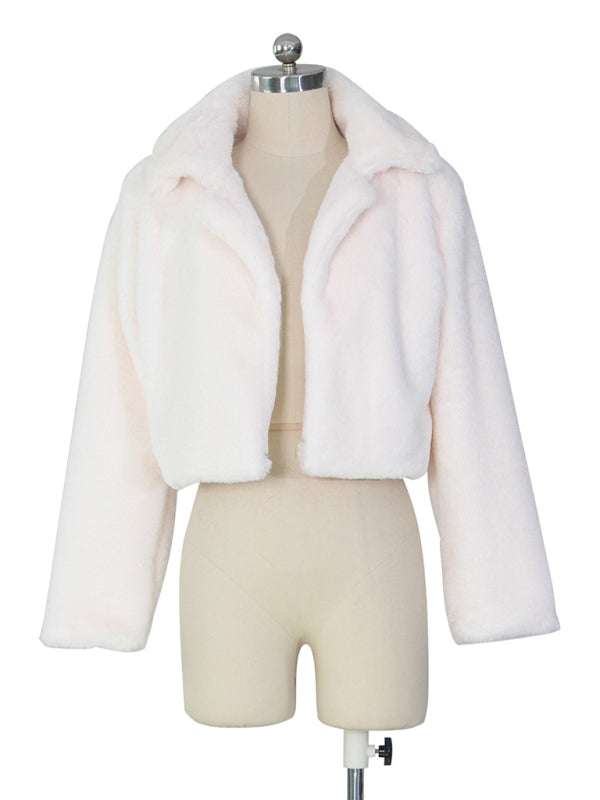Crop Jackets- Cozy Open Front Crop Plush Jacket for Every Event- - Pekosa Women Clothing