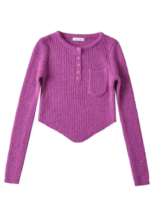 Crop Sweater- Cozy Ribbed Crop Sweater | Thickened Knit Top- - Pekosa Women Clothing