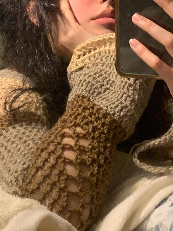 Crop Sweaters- Crocket Colorful Lace-Up Back Square Neck Bell Sleeve Crop Sweater- - Pekosa Women Clothing