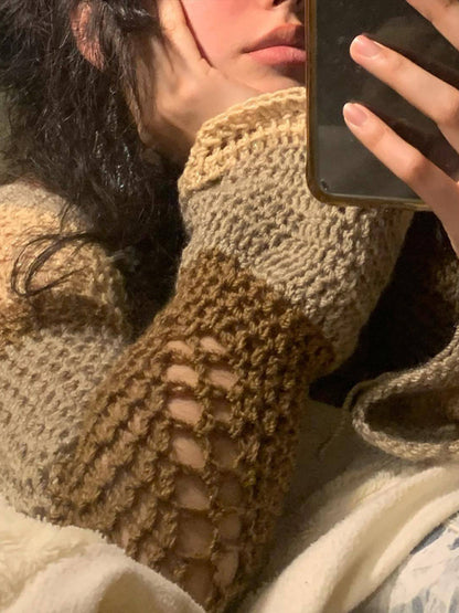 Crop Sweaters- Crocket Colorful Lace-Up Back Square Neck Bell Sleeve Crop Sweater- - Pekosa Women Clothing