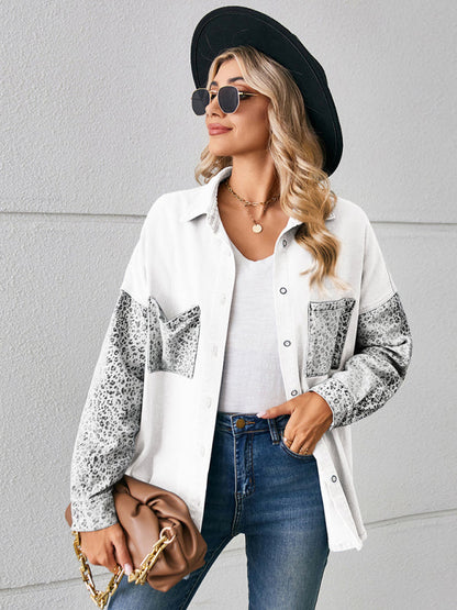 Denim Jackets- Be Unique Denim Leopard Print Patchwork Jacket | Shacket- - Pekosa Women Clothing
