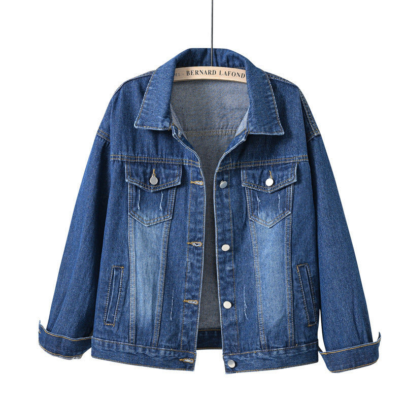 Denim Jackets- Solid Cotton Denim Button-Up Jacket- Purplish blue navy- Pekosa Women Clothing