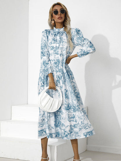 Dress- Autumn Floral Cotton Loose Tiered Sleeve Marxi Dress- - Pekosa Women Clothing