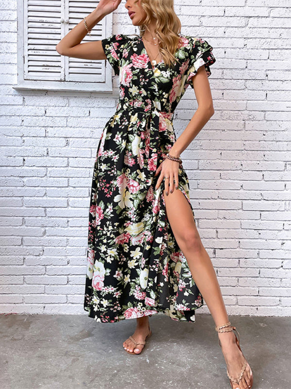 Dress- Experience comfort and style with our Ruffle Sleeve Maxi dress- - Pekosa Women Clothing