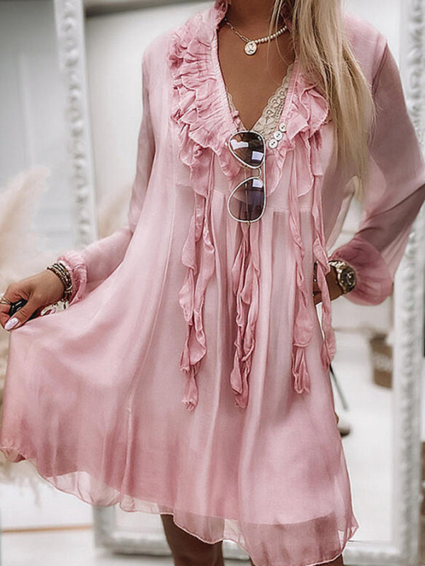 Dress- Seductive and Chic Mini Dress with Lantern Sleeves- - Pekosa Women Clothing