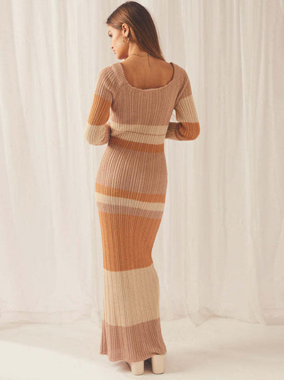 Dress- Striped Y2K Style Colorblock Maxi Dress for Effortless Casual Holiday Summer- - Pekosa Women Clothing