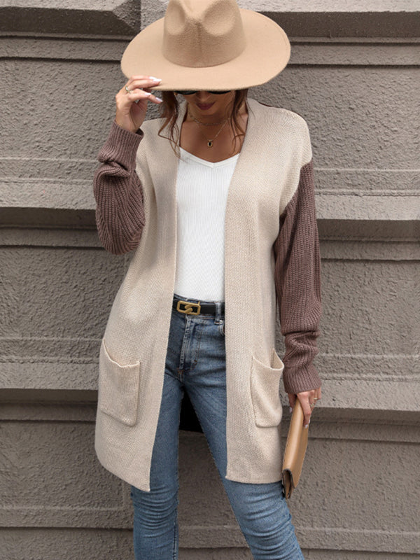 Duster Cardigans- Color Block Duster Cardigan in Knit- - Pekosa Women Clothing