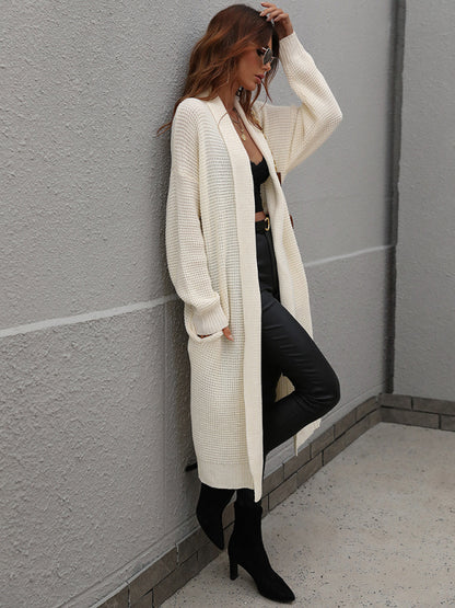 Duster Cardigans- Knitting Shawl Lapel Open Front Duster Cardigan- - Pekosa Women Clothing