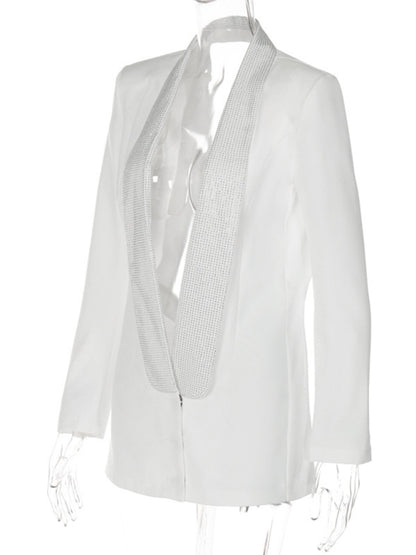 Elegant Dresses- Elegant Sparkly Rhinestone Shawl Collar Backless Blazer Dress- - Pekosa Women Clothing