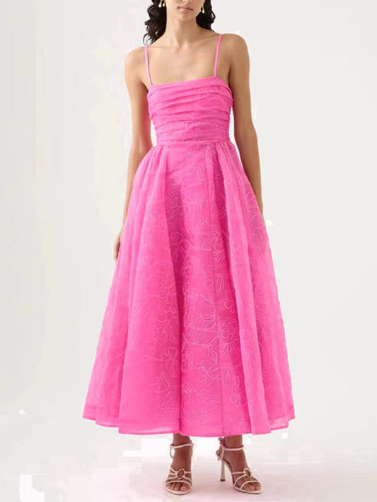 Elegant Vintage Fit & Flare Embroidered Organza Midi Dress