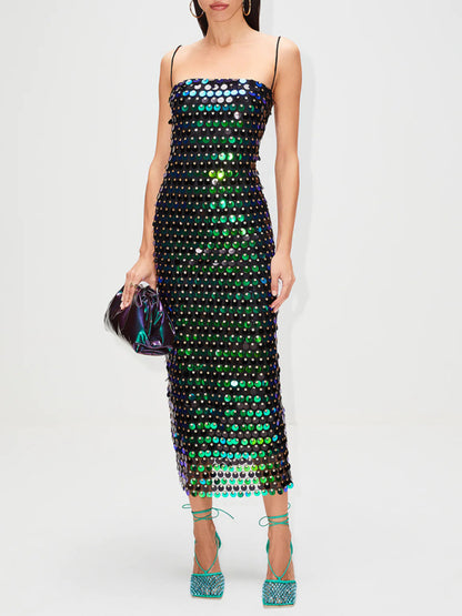 Elegant Dresses- Evening Sequined Wedding Guest Long Dress- Green black jasper- Pekosa Women Clothing