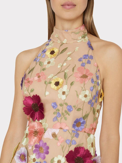 Elegant Mini Dresses- Elegant Backless Halterneck Bouquet Floral Applique Mini Dress- - Pekosa Women Clothing
