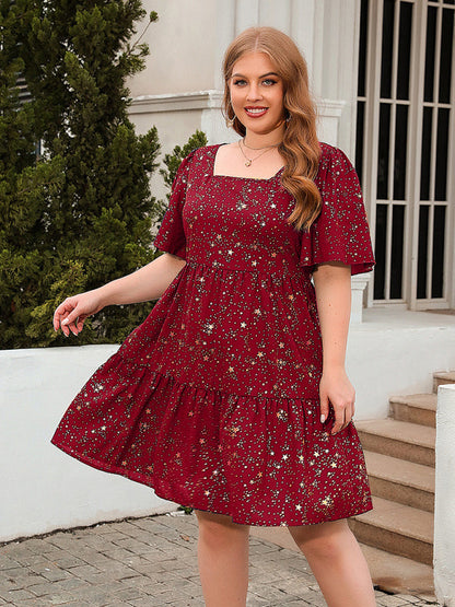 Festive Dresses- Oversized Sparkle A-Line Dress for Curvy Glam- Red- Pekosa Women Fashion
