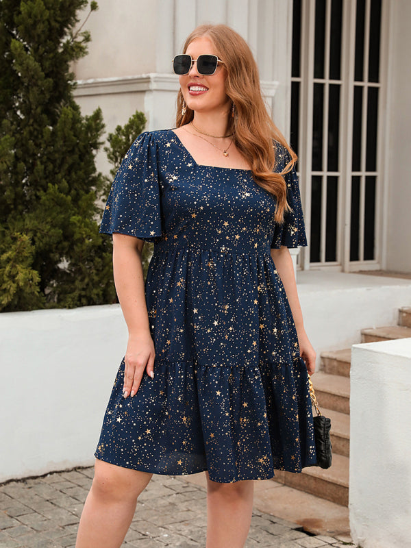 Festive Dresses- Oversized Sparkle A-Line Dress for Curvy Glam- - Pekosa Women Fashion