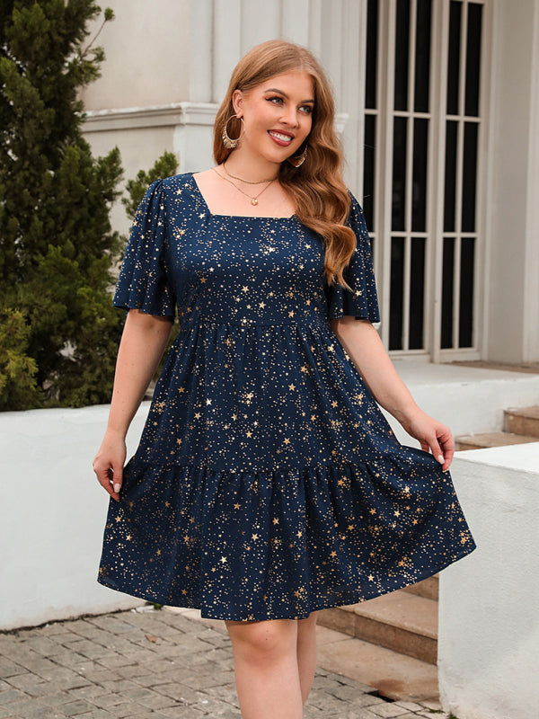 Festive Dresses- Oversized Sparkle A-Line Dress for Curvy Glam- - Pekosa Women Fashion