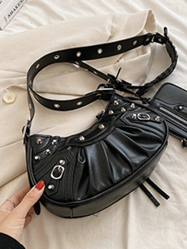 Handbags- Faux Leather Hobo Shoulder Bag & Matching Wristlet- - Pekosa Women Clothing